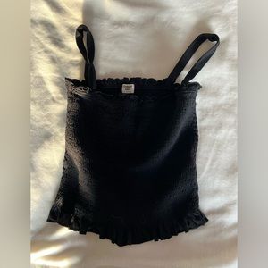Sunday Best black top with ruffled straps, Size S